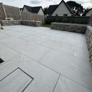 New Patio Installation With Cladded Walling in Newbridge, County Kildare