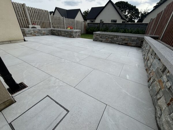 New Patio Installation With Cladded Walling in Newbridge, County Kildare